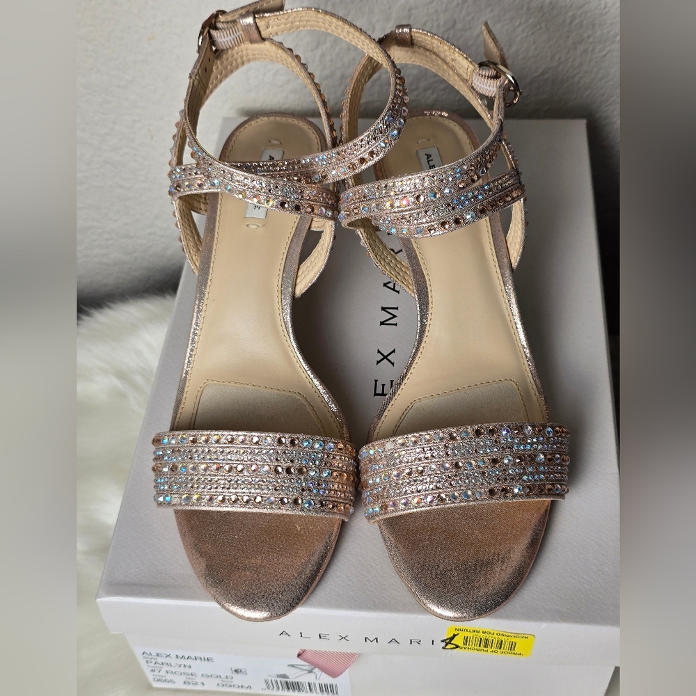 Alex Marie Women's Rose Gold Embellished Heels Size 8 1/2 - Picture 15 of 15